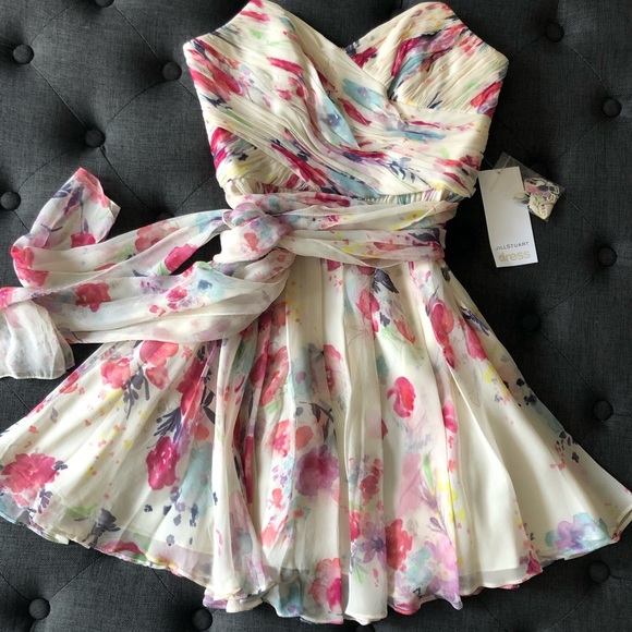 NWT Jill Stuart Silk Floral Cocktail Dress with Tie Waist and Removable … - Picture 3 of 16